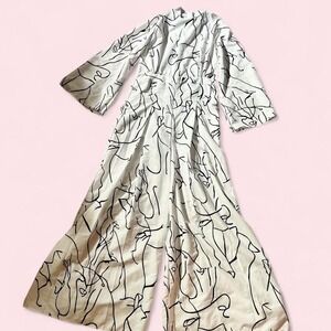 Abstract Monochrome Artistic Eclectic Mod Jumpsuit Womens M Retro Hipster Quirky